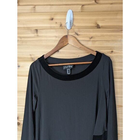 Joseph Ribkoff Top Womens 8 Black Asymmetrical Hem‎ Tunic Velvet Trim - Picture 2 of 12